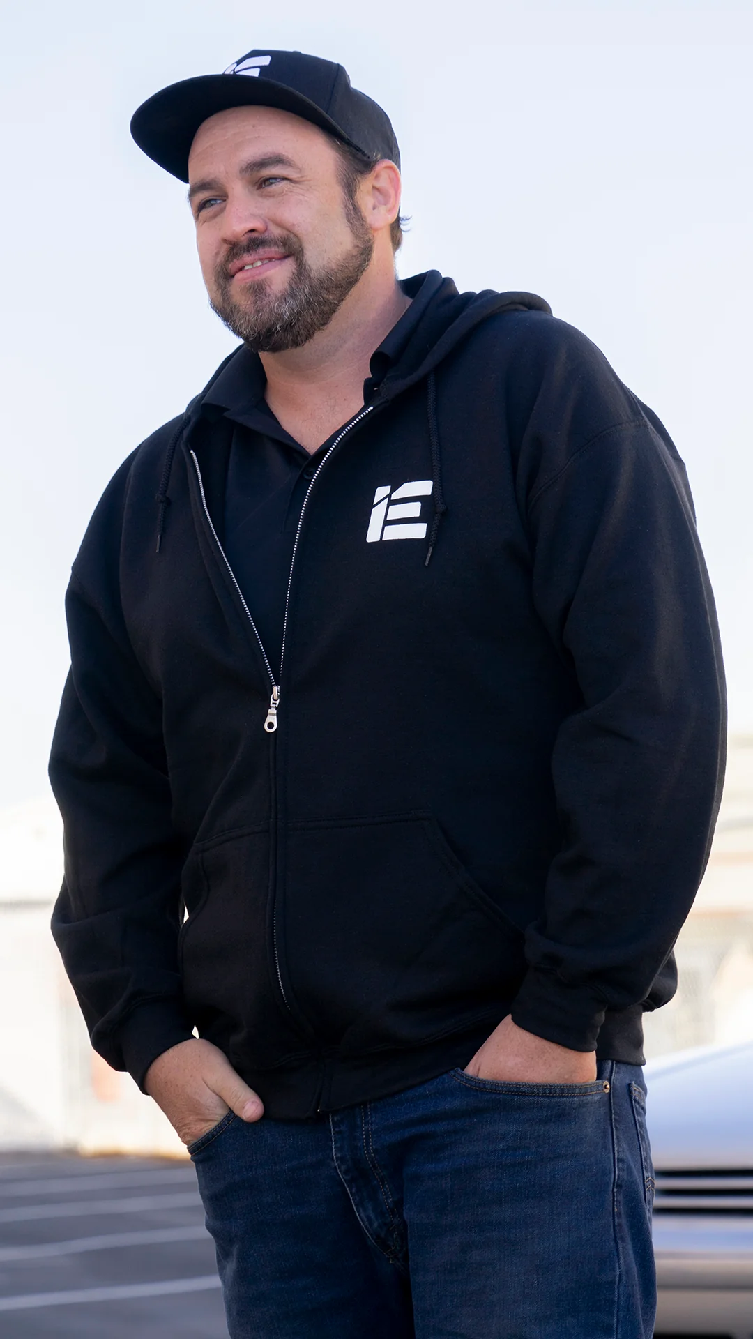 IE Full Zip Logo Hoodie in Black - Image 2